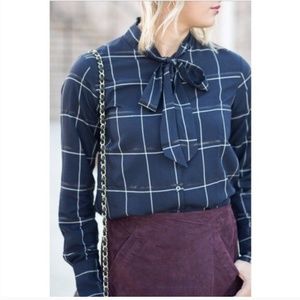 Banana Republic Dillon Plaid Tie Neck Shirt, M